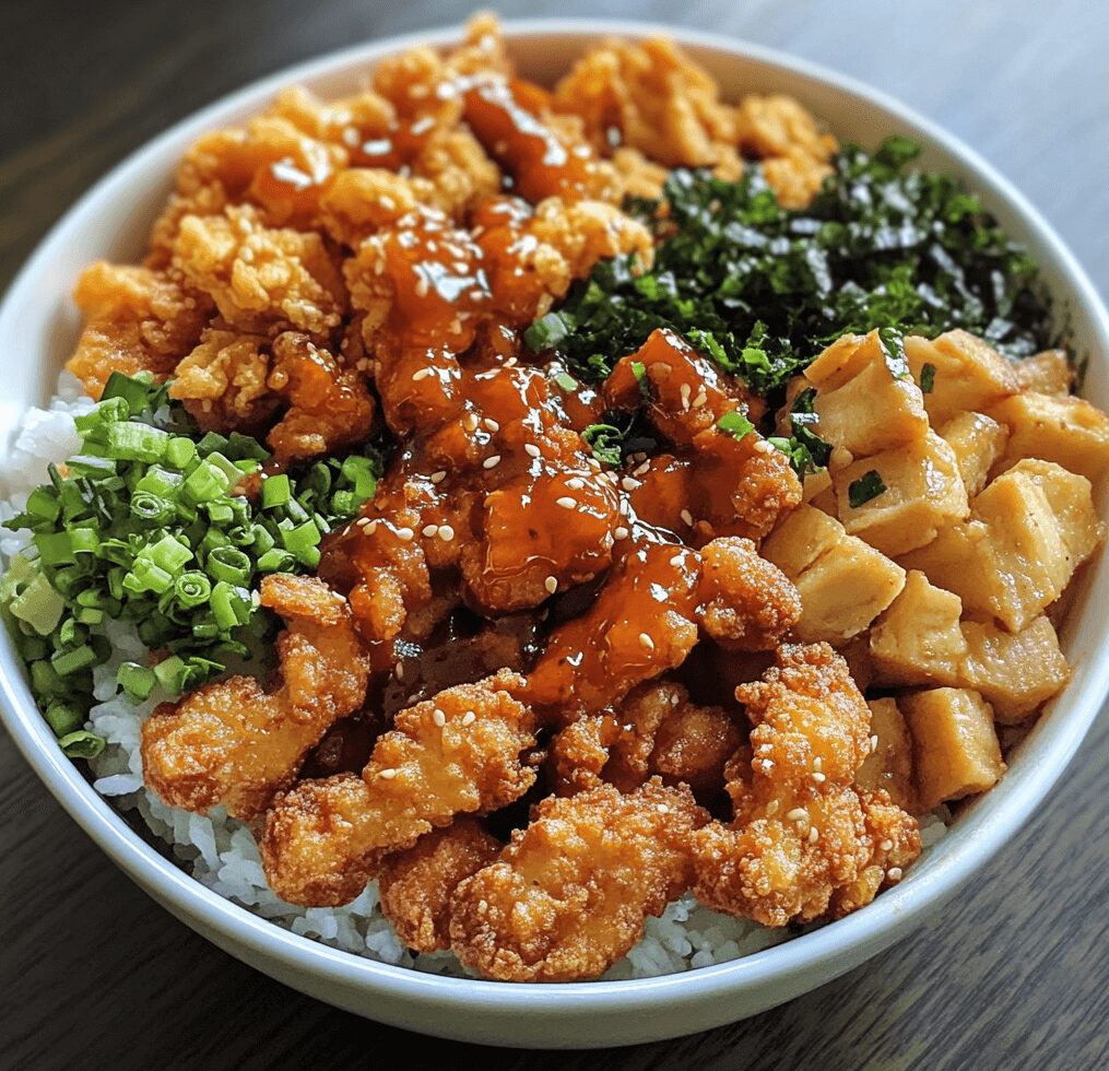 A homemade KFC-style bowl featuring crispy chicken, mashed potatoes, corn, and gravy, served in a bowl with a garnish of parsley.