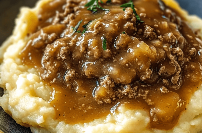 Simple Ground Beef and Gravy with Creamy Mashed Potatoes Recipe