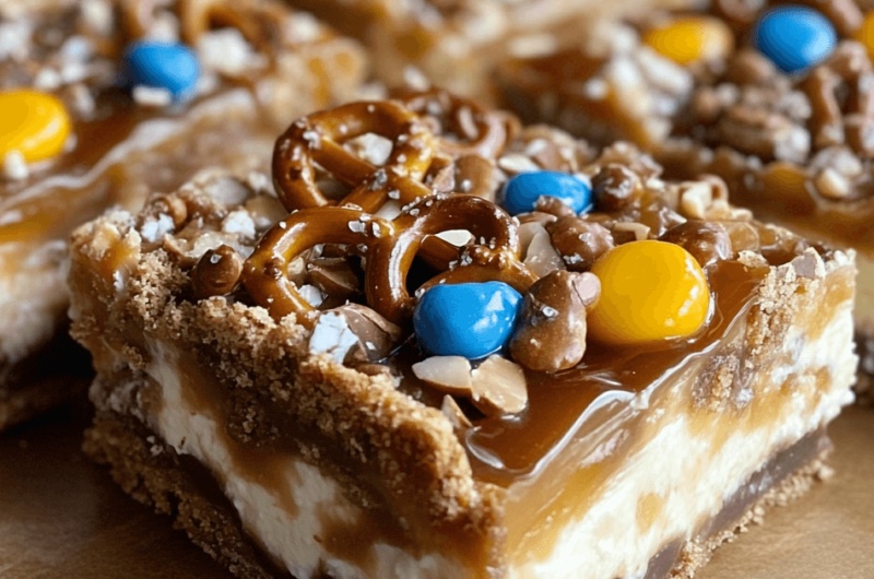 Indulge in These Salty-Sweet Caramel Pretzel Cheesecake Bars