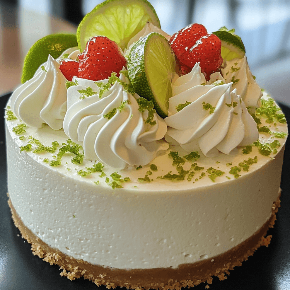 A slice of refreshing lime mousse cheesecake with a velvety lime mousse topping, garnished with lime zest and a fresh lime wedge.