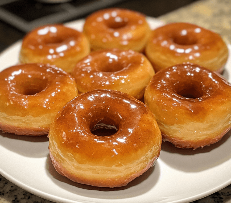 A plate of homemade doughnuts, golden and crispy, topped with powdered sugar and a few drizzled with chocolate glaze.