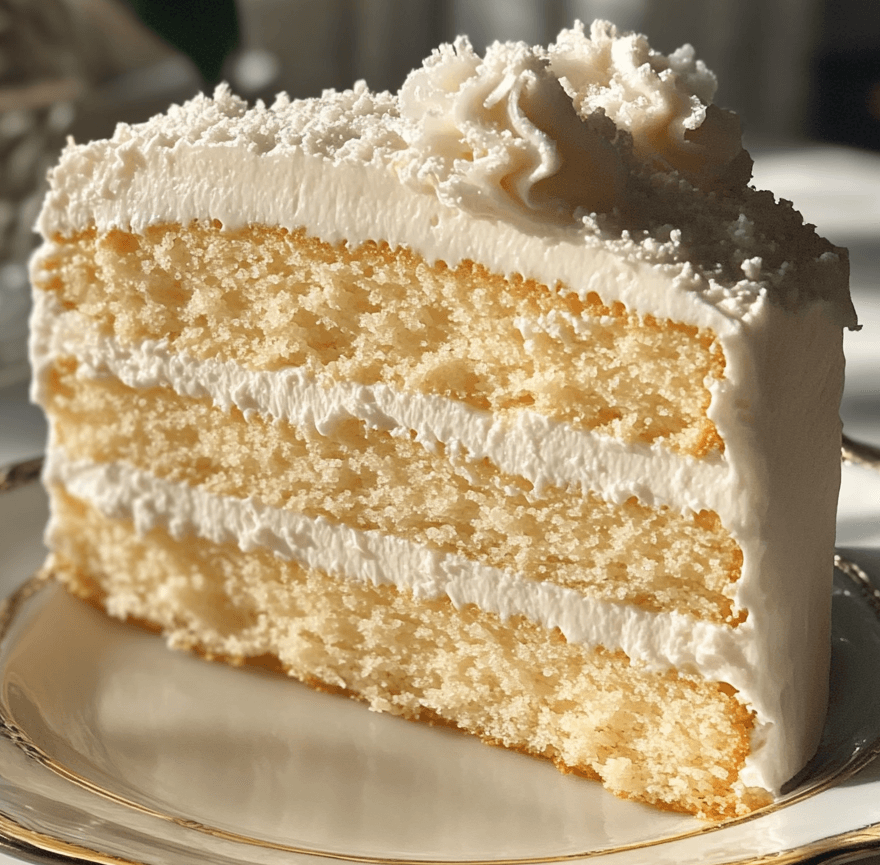 A slice of Three Milks Cake topped with whipped cream and a fresh strawberry, served on a white plate with a drizzle of milk.