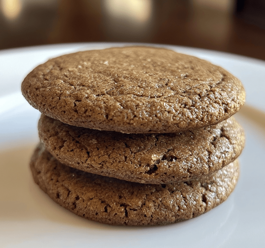 A plate of freshly baked coffee cookies, golden brown with a slightly cracked surface, served with a cup of coffee.