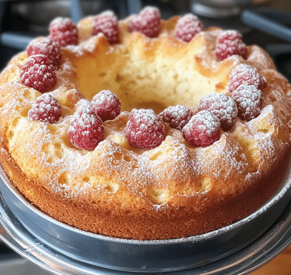 A slice of Italian yogurt cake, light and fluffy with a golden crust, dusted with powdered sugar, and served on a plate.