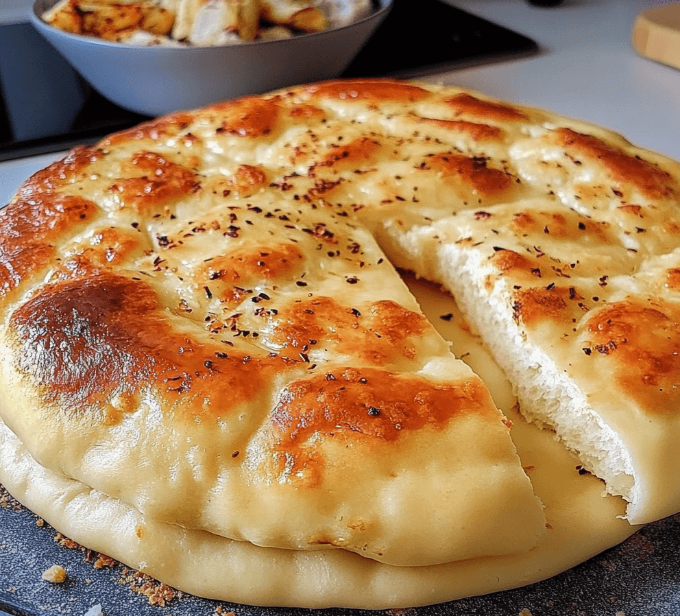 A freshly baked loaf of no-oven bread, golden and soft, sliced to show its airy, light texture inside.