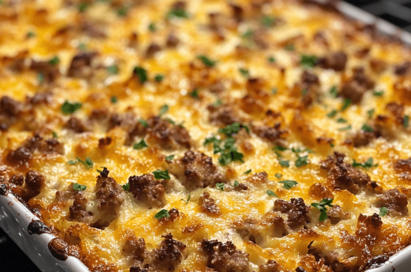 Easy Cheesy Sausage Hashbrown Bake Recipe for Busy Families