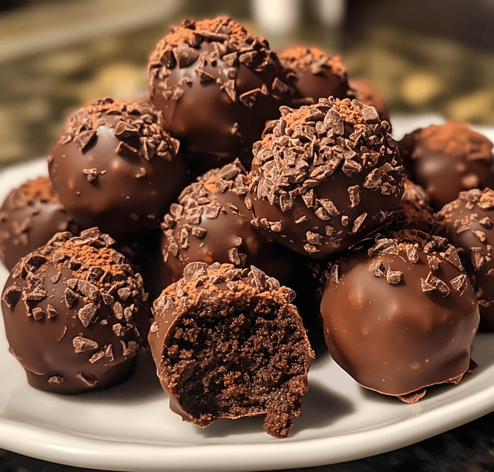 A plate of chocolate peanut cookie balls, coated in rich chocolate with a hint of peanut butter inside, ready to be enjoyed.