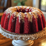 Homemade Red Velvet Pound Cake with a smooth glaze drizzled on top, showcasing its vibrant red color and moist crumb, sliced and ready to serve.