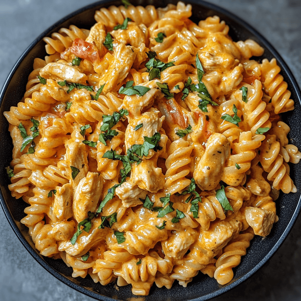 Creamy Chicken Pasta served in a bowl, featuring tender chicken, al dente pasta, and a rich garlic cream sauce, garnished with fresh parsley and Parmesan cheese.